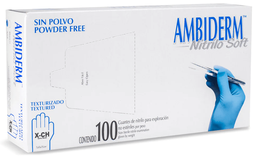 [004496] Guante Nitrilo Soft Azul Libre de Polvo Extra Chico C/ 100 pzs Ambiderm