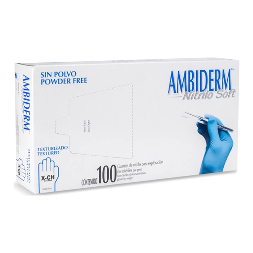 [004496] Guante Nitrilo Soft Azul Libre de Polvo Extra Chico C/ 100 pzs Ambiderm
