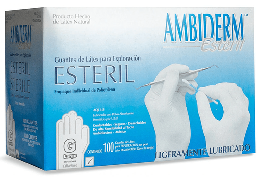 [004508] Guante Latex Esteril Exploracion Blanco Bajo en Polvo Grande C/ 100 pzs Ambiderm