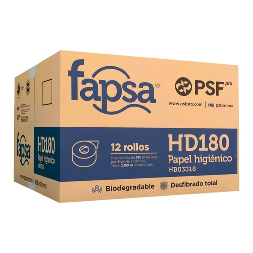 [004685] Papel Higienico Jumbo Jr 180 mts C/ 12 pzs HD180 Fapsa