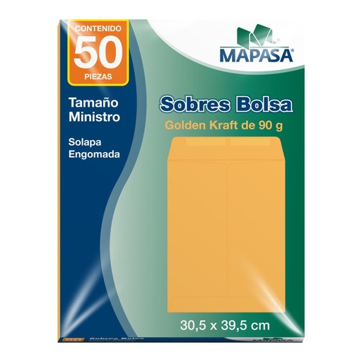 [004873] Sobre Bolsa Golden T/ Ministro 30.5 x 39.5 cms C/ 50 pzs Arpapel