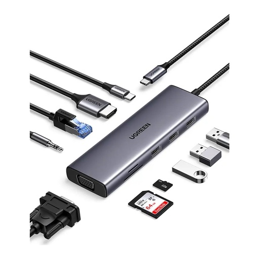 [005050] Usb-C Hub Docking Station 10 en 1 C/ HDMI 4K@30Hz y VGA Ugreen
