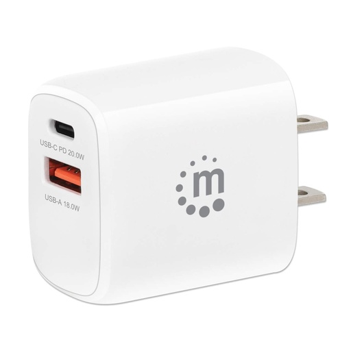 [005197] Cargador de Pared Manhattan USB-C PD 20W y USB-A QC 18W