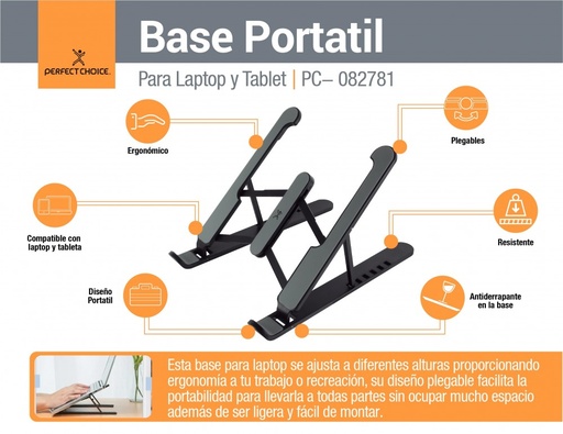 [005206] Base Perfect Choice Portatil para Laptop y Tablet Negro
