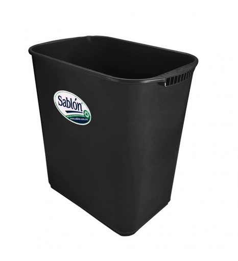 [8595NE] Cesto Basura Rectangular 26 Lts S/ Asas Sablon Negro