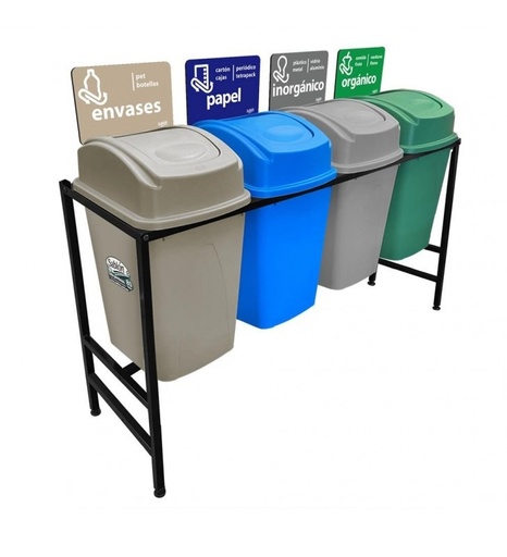 [7894] Centro Separacion Cesto Basura 4X65 Lts Balancin Lateral Gris-Verde-Azul-Capuchino Sablon