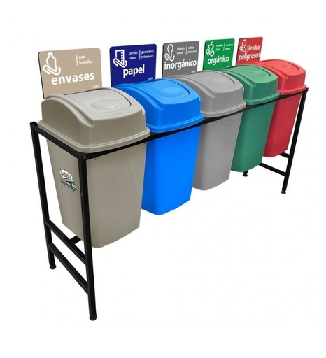 [7895] Centro Separacion Cesto Basura 5X65 Lts Balancin Lateral Gris-Verde-Azul-Capuchino-Rojo Sablon