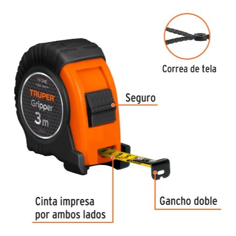 [000642] Flexometro Gripper 3 mts 15387 Truper