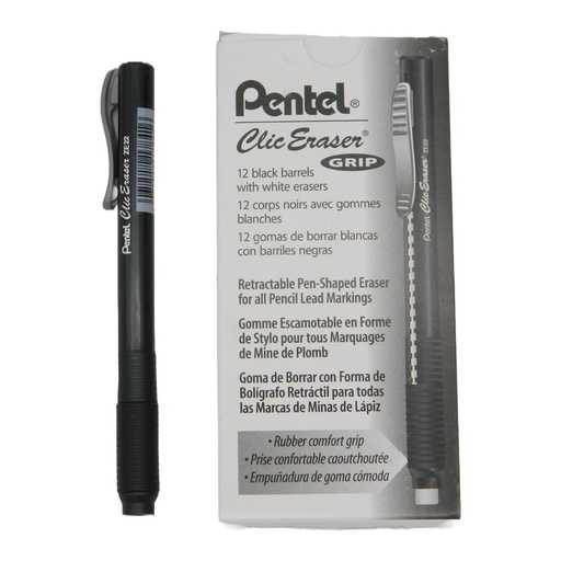 [000236] Borrador T/ Lapiz Negro Clic Eraser C/ 12 pzs Pentel