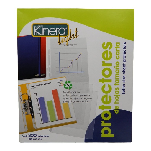 [000165] Protector de Hojas Kinera Light T/ Carta C/ 200 pzs Azor