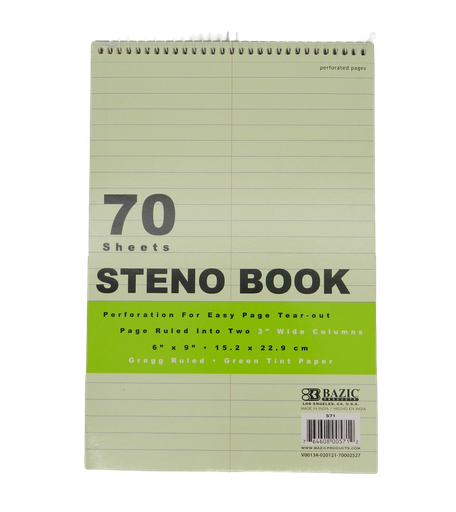[000317] Libreta Taquigrafia Verde C/ 70 hjs Bazic
