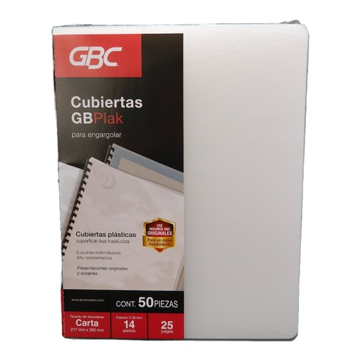 [000039] Cubierta T/ Carta Gbplak Liso Transparente C/ 50 pzs Gbc