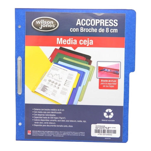 [000015] Folder Accopress C/ Broche T/ Carta Azul Obscuro C/ 10 pzs Acco