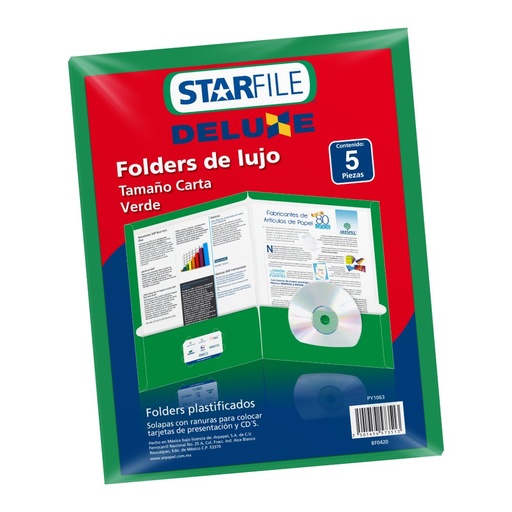 [000115] Folder Deluxe T/ Carta Verde C/ 5 pzs Arpapel