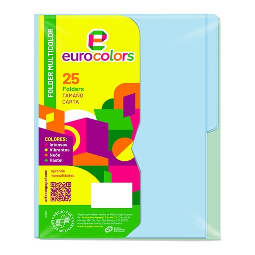 [000121] Folder Multicolor T/ Carta Surtido Arcoiris Pastel C/ 25 pzs Arpapel