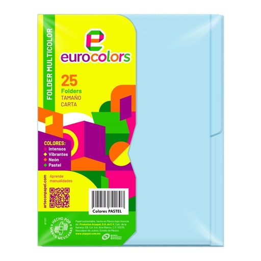 [000125] Folder Multicolor T/ Carta Azul Pastel C/ 25 pzs Arpapel