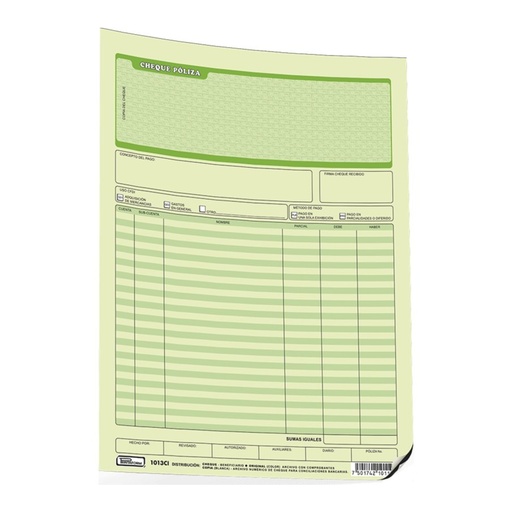 [000451] Poliza Cheque T/ Carta C/ Carbon C/ 20 juegos Printaform