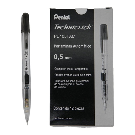 [000300] Lapicero Techniclick 0.5 mm Negro C/ 12 pzs Pentel