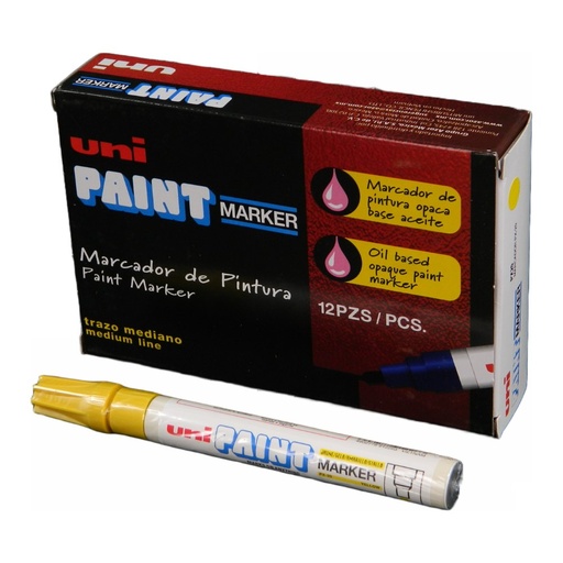 [000201] Marcador Permanente Uni Paint PX-20 Amarillo C/ 12 pzs Azor