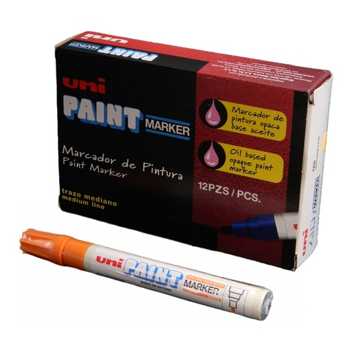 [000203] Marcador Permanente Uni Paint PX-20 Naranja C/ 12 pzs Azor