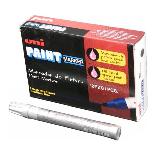 [000206] Marcador Permanente Uni Paint PX-20 Plata C/ 12 pzs Azor
