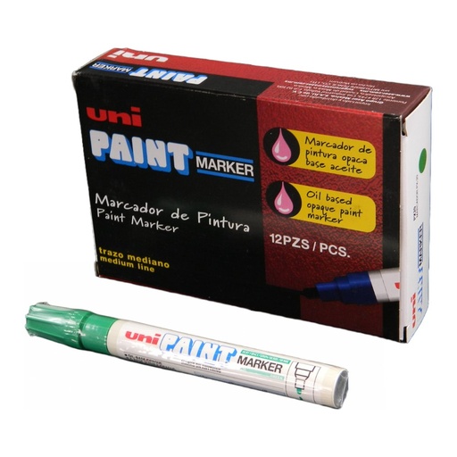 [000211] Marcador Permanente Uni Paint PX-20 Verde C/ 12 pzs Azor