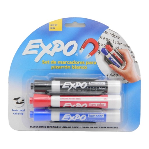 [000342] Marcador P/ Pizarron Expo C/ 3 pzs + Borrador Newell