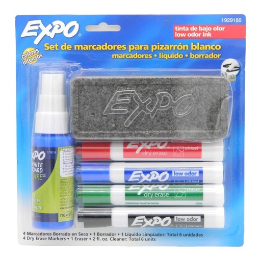 [000344] Marcador P/ Pizarron Expo C/ 4 pzs + Borrador y Liquido Newell
