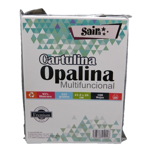 [000253] Cartulina Opalina Blanca T/ Carta 220 grs C/ 100 pzs Saira