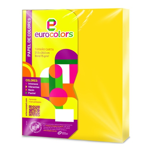 [000091] Papel Eurocolor T/ Carta Amarillo Vibrante C/ 100 pzs Arpapel
