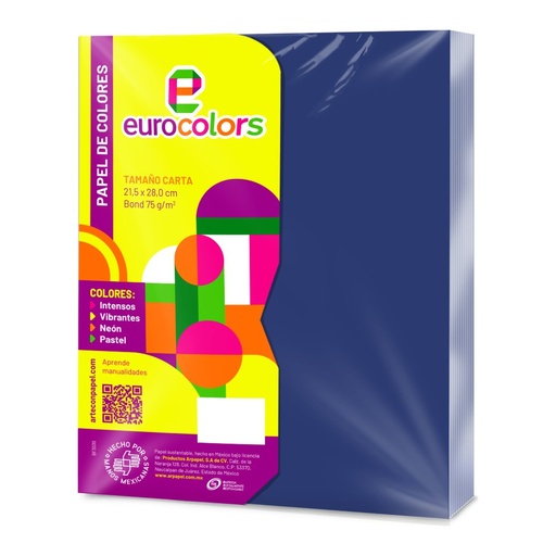 [000096] Papel Eurocolor T/ Carta Azul Aquamar C/ 100 pzs Arpapel