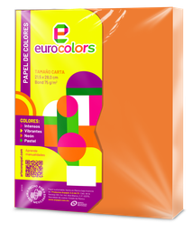 [000100] Papel Eurocolor T/ Carta Naranja Vibrante C/ 100 pzs Arpapel