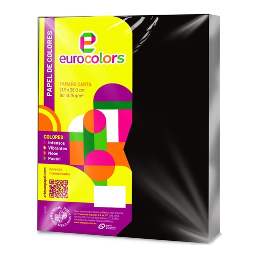 [000102] Papel Eurocolor T/ Carta Negro C/ 100 pzs Arpapel