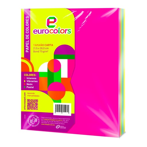 [000106] Papel Eurocolor T/ Carta Surtido Vibrante C/ 100 pzs Arpapel