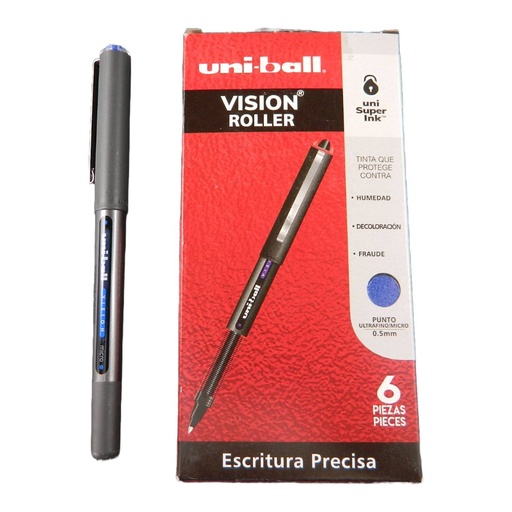 [000212] Pluma Uniball 0.5 mm P/ Ultrafino Azul Vision C/ 6 pzs UB-150 Azor