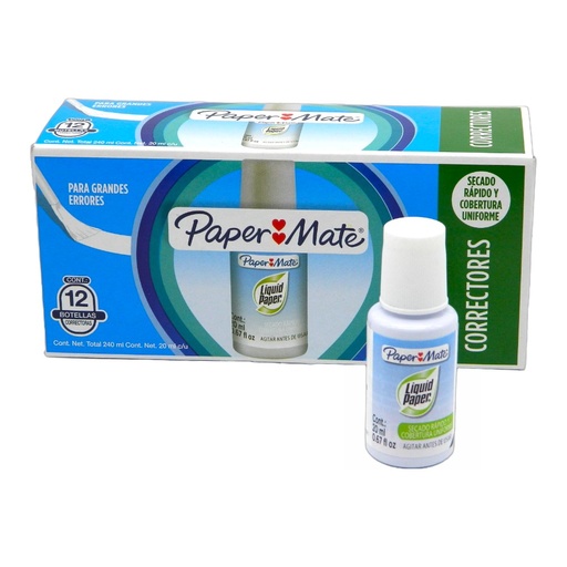[000275] Corrector Liquido 20 ml Liquid Paper Brocha C/ 12 pzs Newell