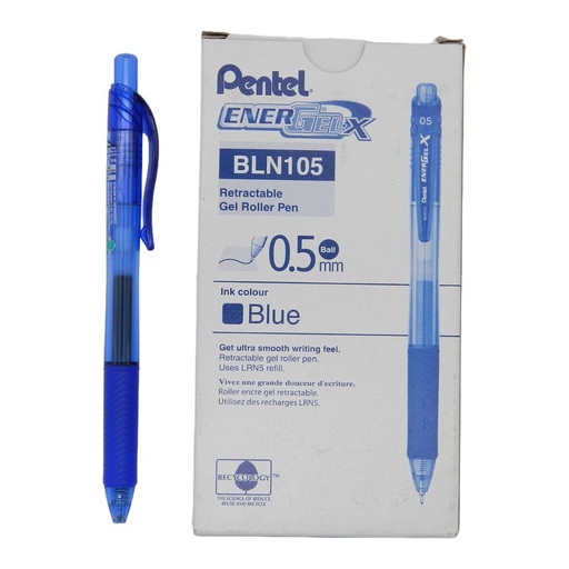 [000408] Pluma Energel 0.5 mm P/ Fino Retractil Azul C/ 12 pzs BLN105 Pentel