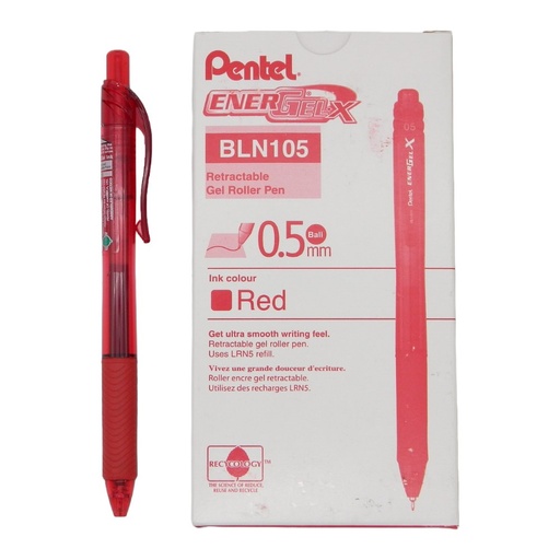 [000410] Pluma Energel 0.5 mm P/ Fino Retractil Rojo C/ 12 pzs BLN105 Pentel