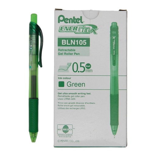[000411] Pluma Energel 0.5 mm P/ Fino Retractil Verde C/ 12 pzs BLN105 Pentel