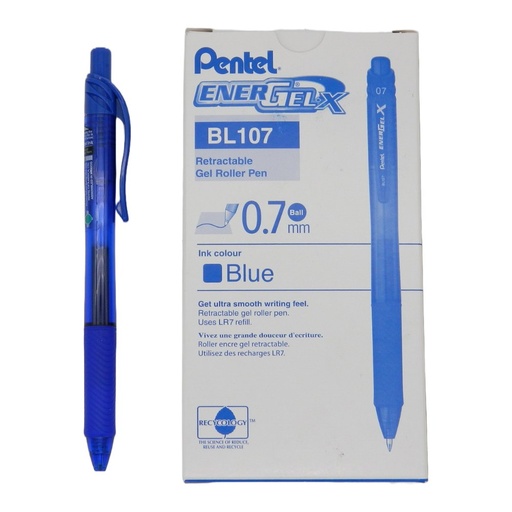 [000413] Pluma Energel 0.7 mm P/ Fino Retractil Azul C/ 12 pzs BL107 Pentel