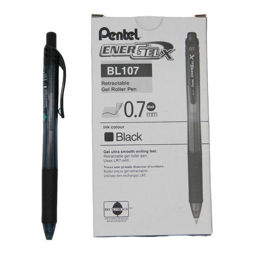 [000414] Pluma Energel 0.7 mm P/ Fino Retractil Negro C/ 12 pzs BL107 Pentel
