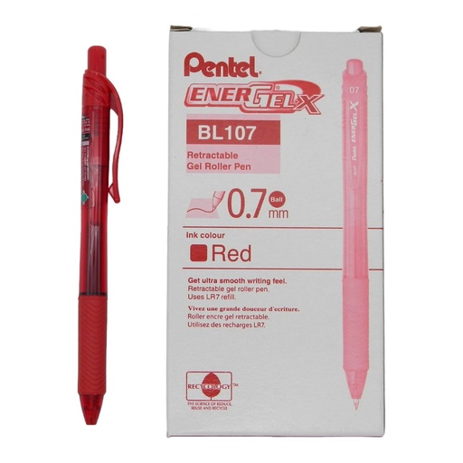 [000415] Pluma Energel 0.7 mm P/ Fino Retractil Rojo C/ 12 pzs BL107 Pentel