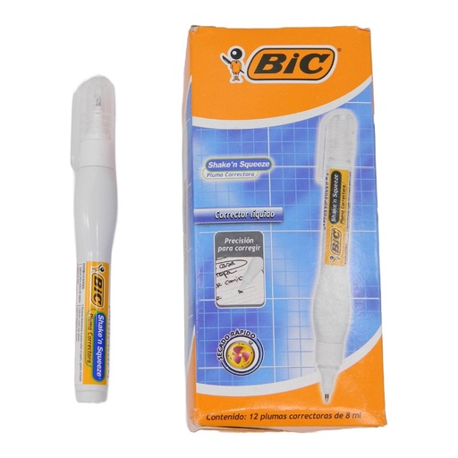 [000417] Pluma Correctora 8 ml Shake n Squeeze C/ 12 pzs Bic