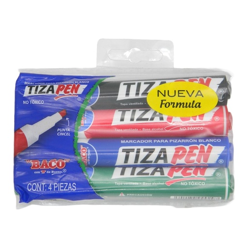 [000681] Marcador P/ Pizarron Tizapen C/ 4 pzs Baco
