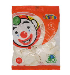 [000835] Globos Blancos #9 C/ 50 pzs Payaso