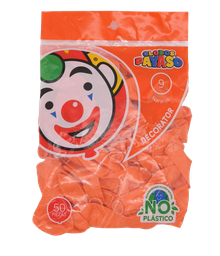 [000840] Globos Naranjas #9 C/ 50 pzs Payaso