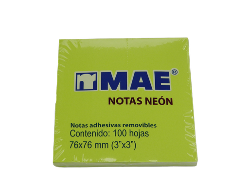 [000880] Notas Adhesivas Neon 3 x 3 Verde C/ 100 pzs Mae
