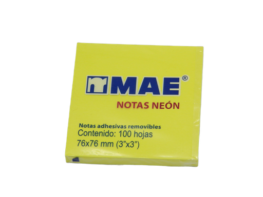 [000881] Notas Adhesivas Neon 3 x 3 Amarillo C/ 100 pzs Mae