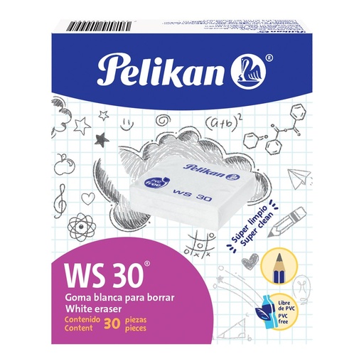 [001048] Borrador Goma Plastica Blanca WS30 C/ 30 pzs Pelikan