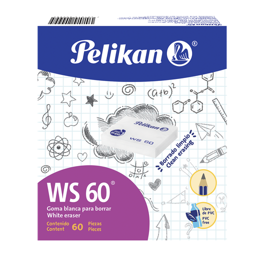 [001049] Borrador Goma Plastica Blanca WS60 C/ 60 pzs Pelikan